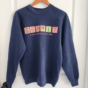 Vintage 80’s ESPRIT Crew Neck Spell Out Blue Sweatshirt Size L Fruit Of The Loom